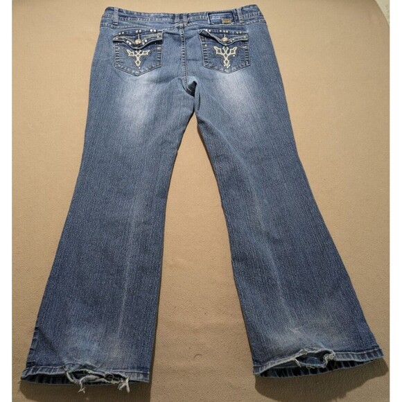One 5 One BootCut Jeans Women's 16 Med Wash Jeweled Accents PLEASE READ, SEE PIC - Picture 3 of 14